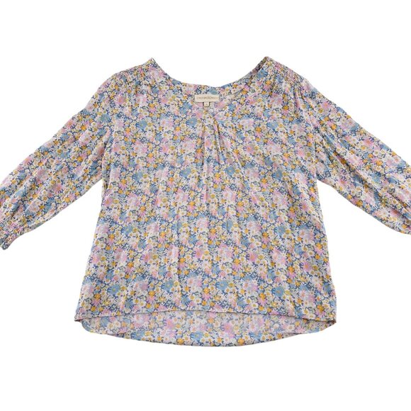 Cynthia Rowley Floral Print Blouse Size Small 3/4 Sleeve 100% Rayon Cottage - Picture 1 of 5